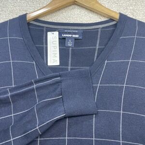 Lands End Supima Cotton V-neck Sweater Mens L Dark Blue Long Sleeve‎ Dad Preppy